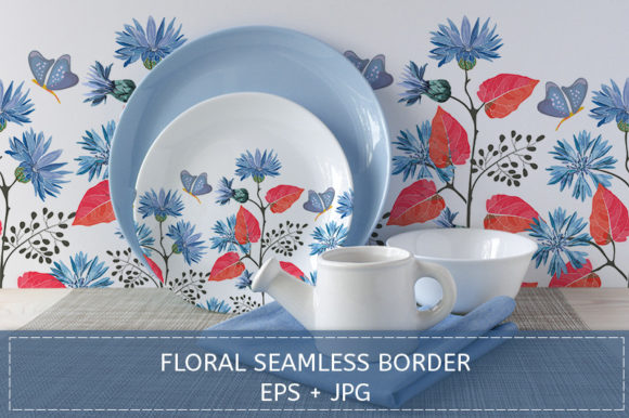 A Versatile Vector Asset: Blue Flowering Cornflower Border