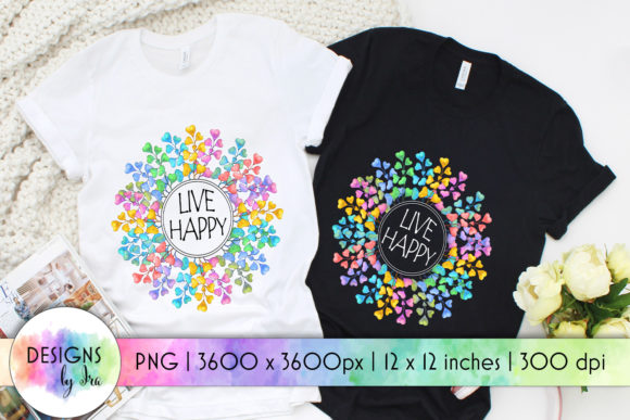 Live Happy Rainbow Floral Wreath Print: Your Digital Crafting Companion