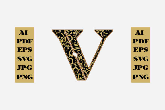 The Floral Alphabet Gold Letter V: A Multifaceted Design Asset