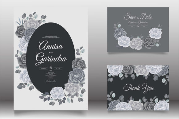 The Quiet Power of Modern Elegance: The Black Grey Floral Leaf Wedding Card